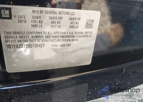 2017 Chevrolet Corvette Stingray z USA, uszkodzony, nr VIN 1G1YA2D72H5106427